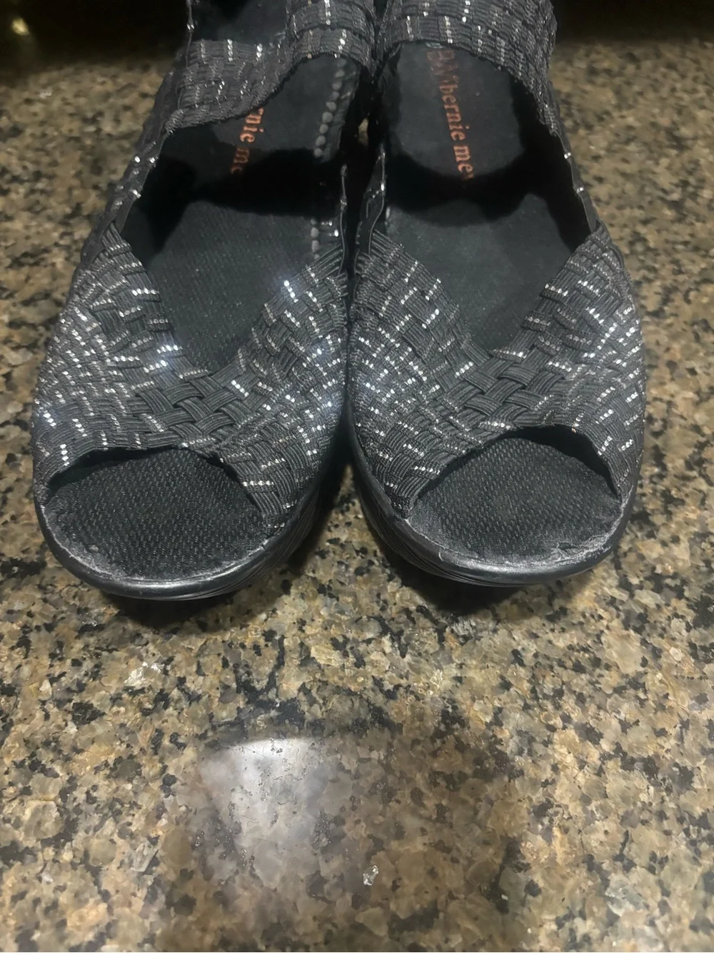 bernie mev. Black Woven Elastic Platform Espadrilles